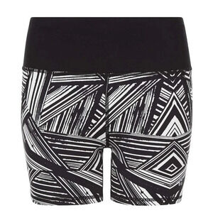 Sweaty Betty Black White Geometric Print Back Zipper Pocket Power Shorts Size S